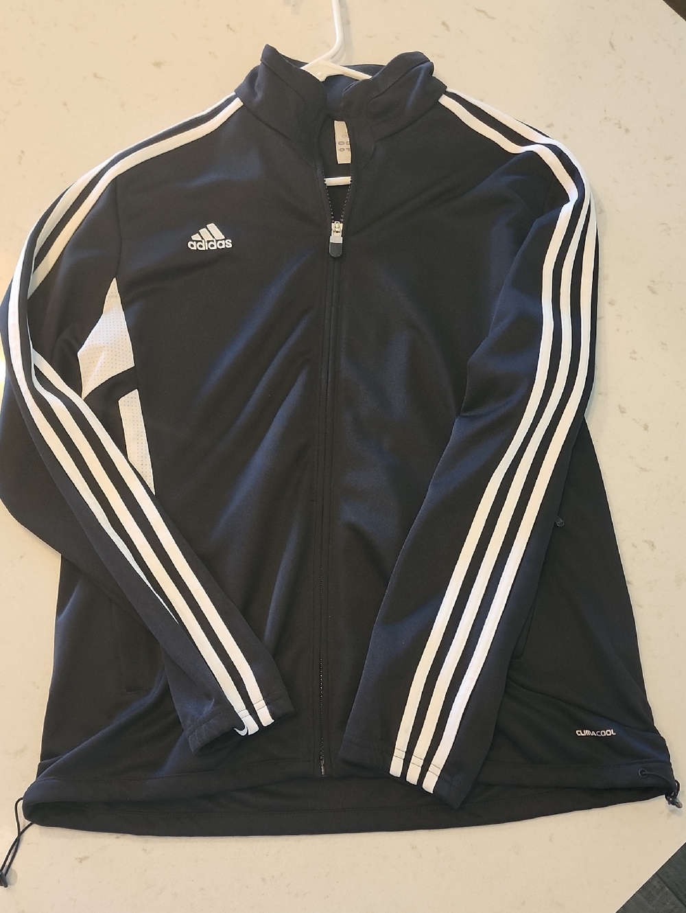 adidas Black Full-Zip Track Jacket with White Stripes